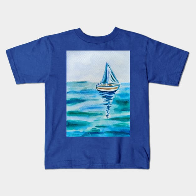 Seascape postcard in watercolours Kids T-Shirt by Ala Lopatniov